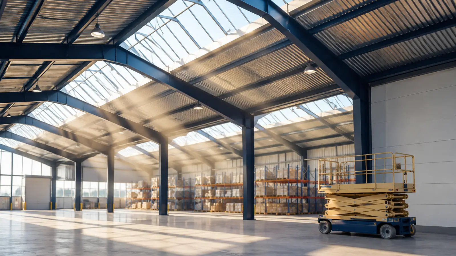 Factory and warehouse high glass cleaned from a work platform