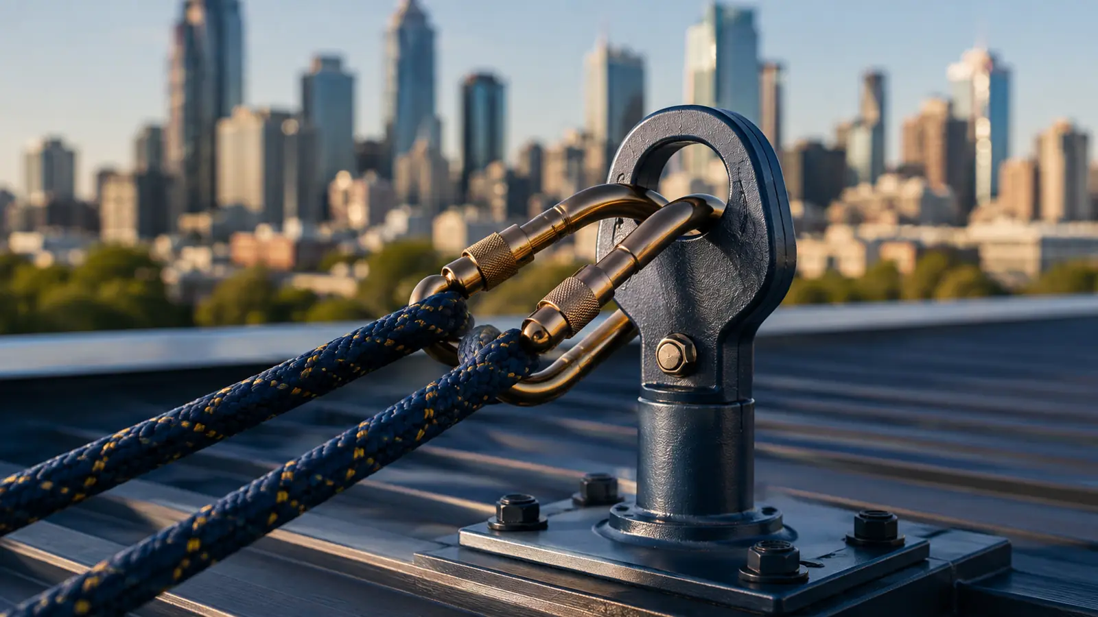 Certified roof anchor used for rope access window cleaning